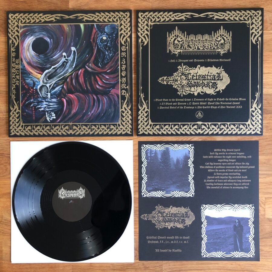 black vinyl of black metal with gold motifs