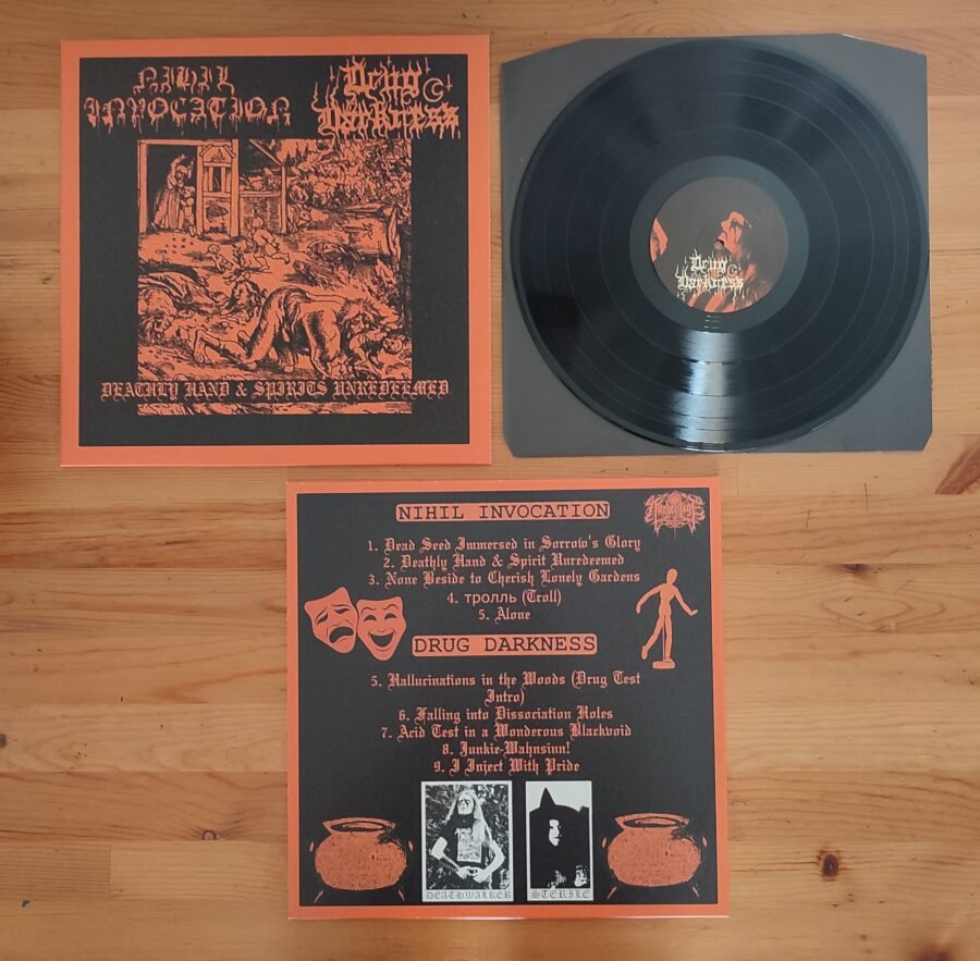 Black metal vinyl 12" LP with orange sleeve in limited edition