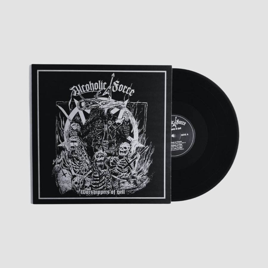 A black vinyl LP of Alcoholic Force